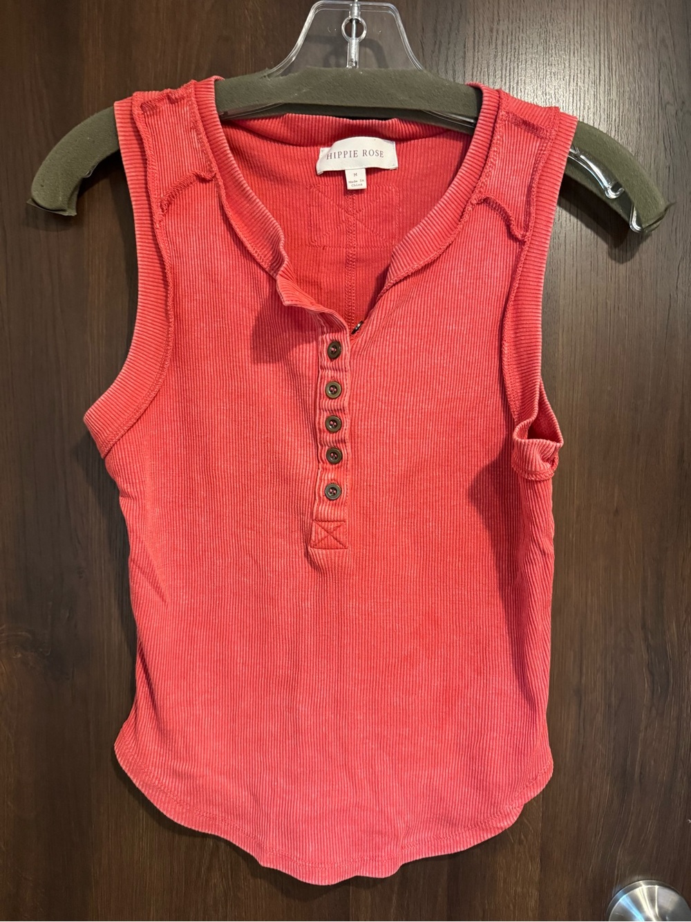Hippie Rose Coral Ribbed Henley Tank Top